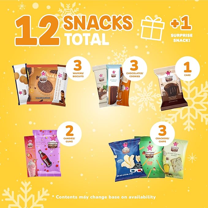 Midi International Snack Box | Premium Exotic Foreign Snacks | Unique Snack Food Gifts Included | Try Extraordinary Turkish Snacks | Candies from Around the World | 12 Full-Size + 1 Bonus