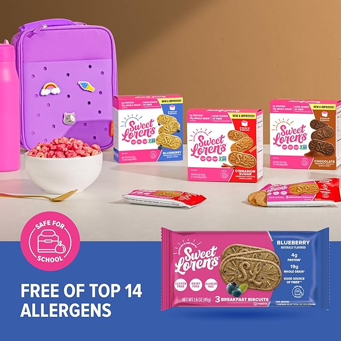 Sweet Loren's Vegan Breakfast Biscuits | Blueberry | 4g Protein, 19g Whole Grains | Plant Based, Gluten Free, Dairy Free, Nut Free Snacks | Grab & Go 8 Pack (24 Total Biscuits, 1.6 ounce each)