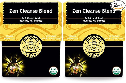Buddha Teas Organic Zen Cleanse Blend - OU Kosher, USDA Organic, CCOF, 18 Bleach-Free Tea Bag (Pack of 2)