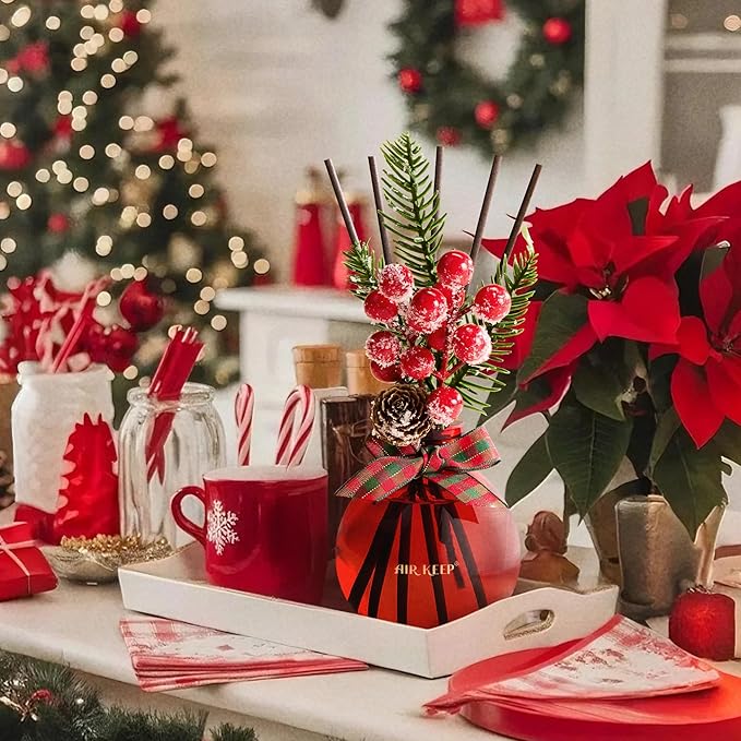 Airkeep Flower Reed Diffusers Set, 5.07 oz Christmas Spice Scented Diffuser with 8 Sticks, Long Lasting Home Fragrance for Long Days, Perfect for Bathroom, Shelf Decor, Air Fresheners