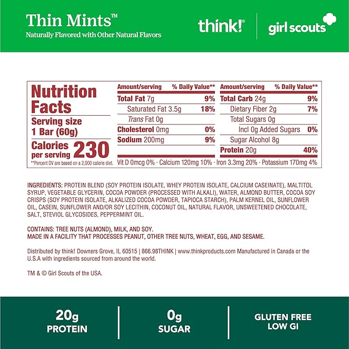 think! Protein Bars, High Protein Snacks, Gluten Free, Kosher Friendly, Girl Scouts Thin Mint, Nutrition Bars, 2.1 Oz per Bar, 10 Count (Packaging May Vary)