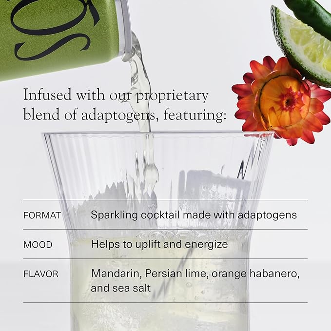 Aplós Arise Canned Chili Margarita Non-Alcoholic Cocktail, Formulated with Adaptogens for Mood & Energy Boosting, Low Calorie, No Added Sugar Beverage (8.5 fl oz. 12-pack)