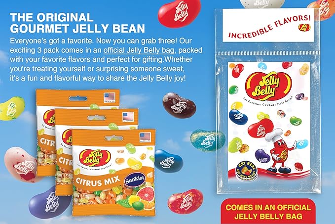 Jelly Belly Sunkist® Citrus Mix Jelly Beans, 3.1 oz Grab & Go Bags - Pack of 3 sold in Jelly Belly Bag