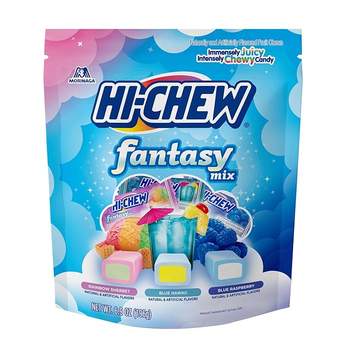 HI-CHEW Fantasy Mix, Rainbow Sherbet Blue Hawaii Blue Raspberry, 220+ Pieces, 4 Stand Up Pouches, 12.7oz ea - Unique Fun Soft Chewy Candy - Immensely Juicy Flavors - Individually Wrapped Halloween Sharing Candy