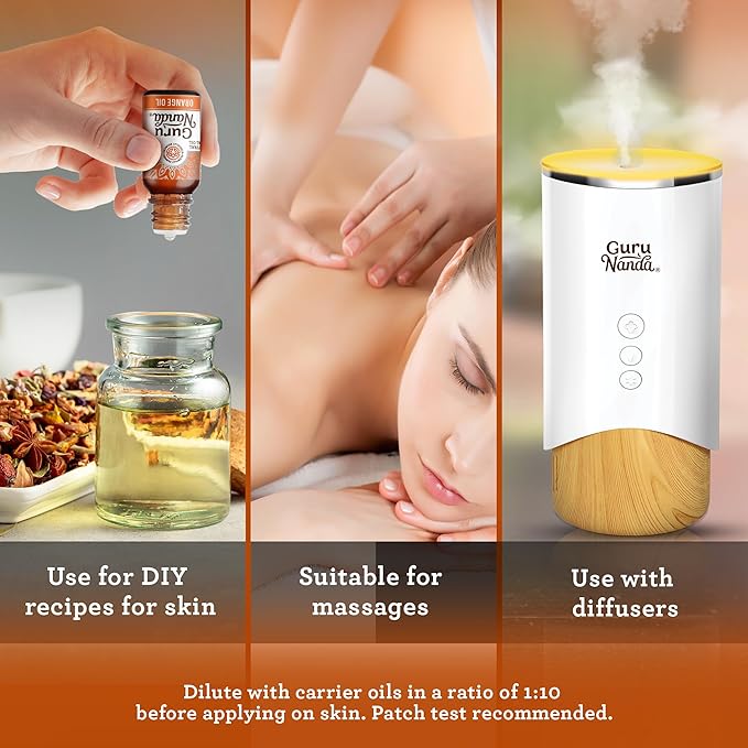 GuruNanda Orange Essential Oil, 100% Pure, Natural & Undiluted Aromatherapy Oil for Diffusers & DIY Recipes, Uplifts Mood & Supports Glowing Skin (0.5 Fl Oz)