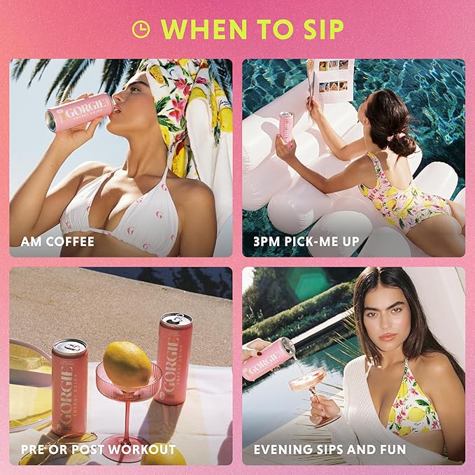 GORGIE Sugar-Free Natural Energy Drinks, Pink Lemonade (12 Pack) - Healthy Energy Drink - Natural Coffee Replacement with Green Tea Caffeine and Biotin, 150mg Caffeine, Vegan, Low Calorie