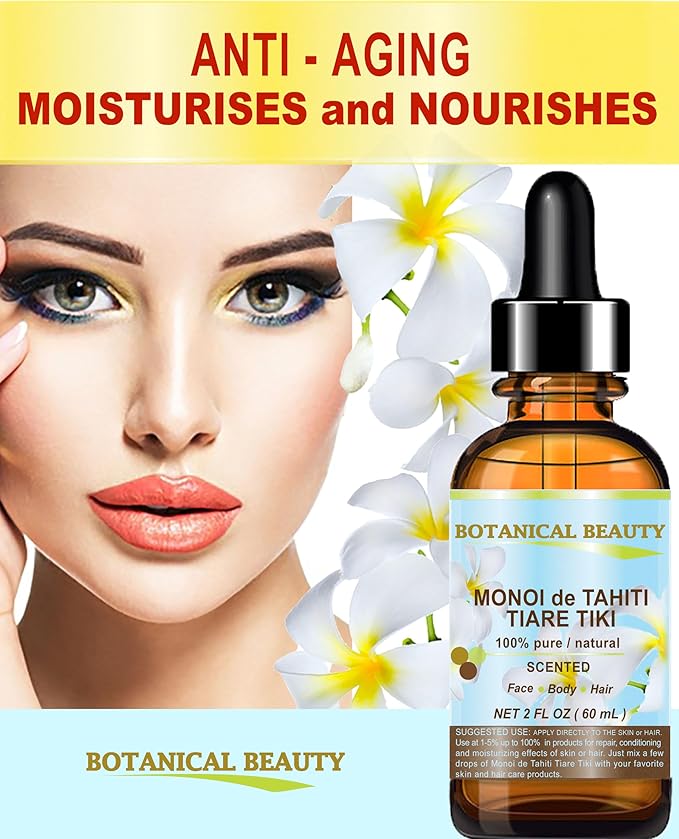 Botanical Beauty MONOI de TAHITI OIL TIARE TIKI 100% Pure Natural Undiluted Virgin 1 Fl. Oz.- 30 ml for FACE, SKIN, BODY, HAIR, NAILS