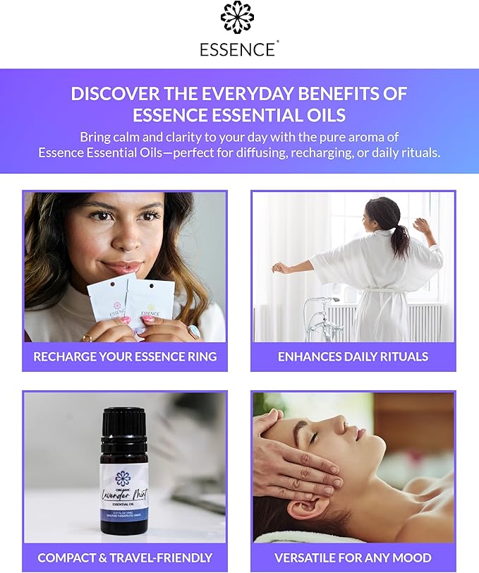 Essence Lavander Mint Essential Oil – 100% Pure & Therapeutic Grade – Perfect for Aromatherapy, Diffusers & Recharging Essence Nasal Diffuser Rings – Natural Stress & Mood Support (5mL)