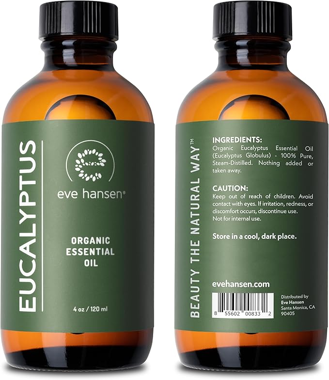 Eve Hansen Organic Eucalyptus Essential Oil 4oz | Topical & Aromatherapy | Sauna Essential Oil