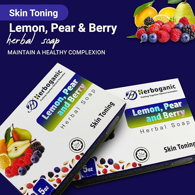HERBOGANIC Lemon Pear and Berry Herbal Soap | Pack of 6 of 5oz soap Bar | Ideal for Men and Women, Soothing and Nourishing Soap for Moisturization
