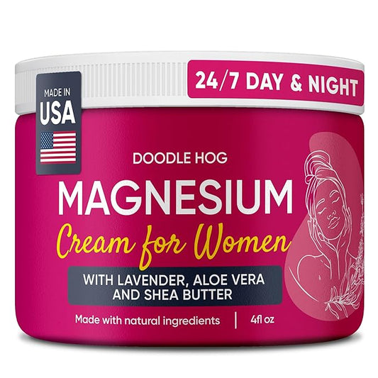 DOODLE HOG Magnesium Cream for Women Lavender Scent - Soothing Relief & Relaxation with Calendula, Aloe Vera, Shea Butter - Topical Magnesium Cream for Sleep - USA Made - (4 oz, Lavender)