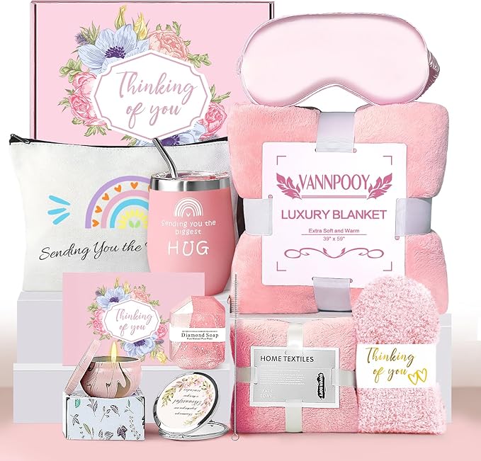 Birthday Gifts for Women, Thinking of You Gift Basket, Get Well Gifts for Women, Unique Self Care Package Relaxing Spa Gift Set, Mothers Day Gift Box for Mom Her Best Friend Wife Sister, Pink
