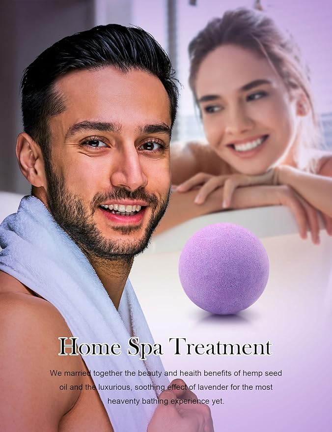 Bath Bombs,2 Pack Fizzy Spa Gift Natural Hemp Oil Extract and Lavender Essential Oils Bath for Moisturizing Dry Skin,Relaxing,Bubble Bath for Gifts Idea for Men Women