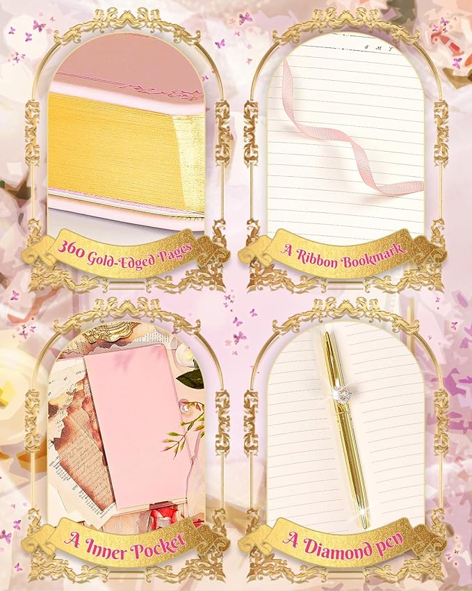 Thick Journal for Women & Girls, 360 Pages A5 Writing Journaling Notebook with Paintings, Women Journal for Writing, Vintage Journal with Gift Box & Pen for Girls Gift Ideas (Candy Pink)