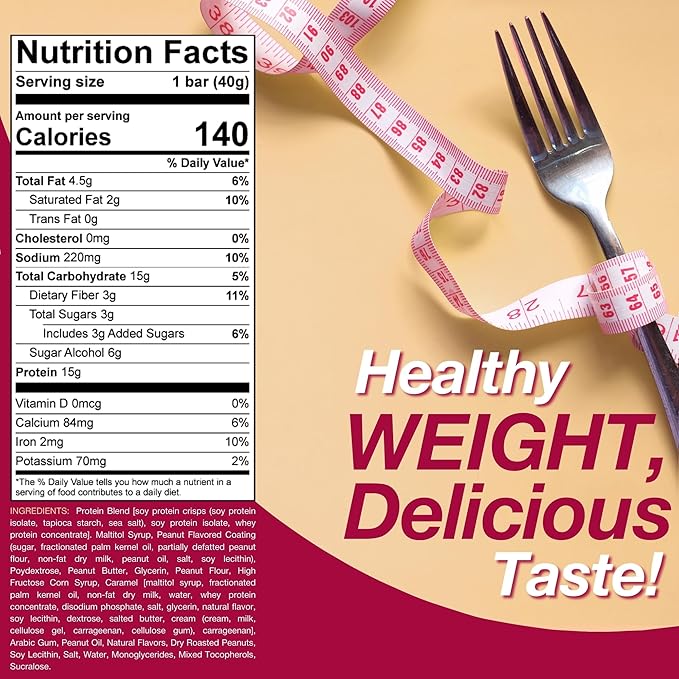 ProtiDIET Peanut Surprise High Protein Bar, No Trans Fat, Nutrient Rich Protein Fiber Bars - High Protein Snacks for Adults - Healthy On-the-Go-Snack - 7 Delicious Peanut Meal Bars Per Box