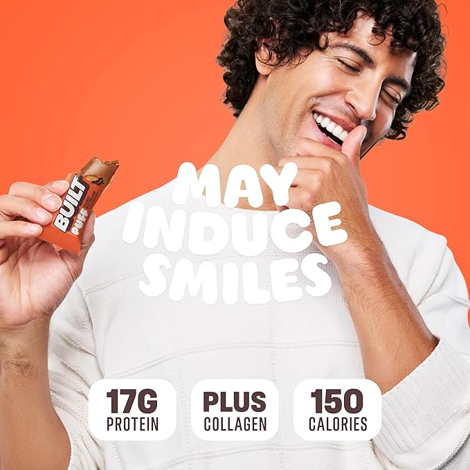 BUILT Bar, Puff Protein Snack Bars, Peanut Butter Cup, On-The-Go Bars, 17g Protein, Only 150 Calories, 6g Sugar, Plus Collagen, Gluten Free, 12 Count