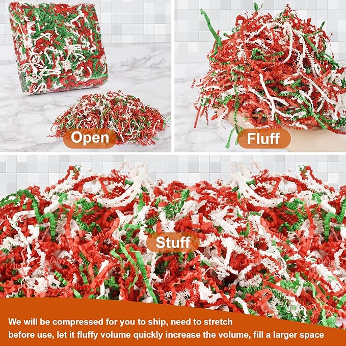 Christmas Crinkle Paper Filler, 1/2LB(8 oz) Shredded Paper For Gift Baskets, White bridesmaid proposal gifts, Crinkle Cut Paper Shred For Birthdays, Weddings,Boxes Bags, Basket Filler, Anniversaries, Gift Wrapping