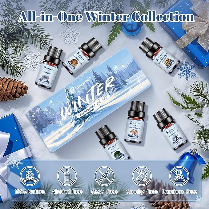 Essential Oils Set, Winter, Warm Woollen Blanket, Balsam Fir, Snow Walk, Sleigh Ride, Gingerbread