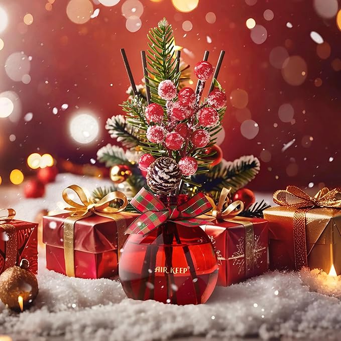 Airkeep Flower Reed Diffusers Set, 5.07 oz Christmas Spice Scented Diffuser with 8 Sticks, Long Lasting Home Fragrance for Long Days, Perfect for Bathroom, Shelf Decor, Air Fresheners