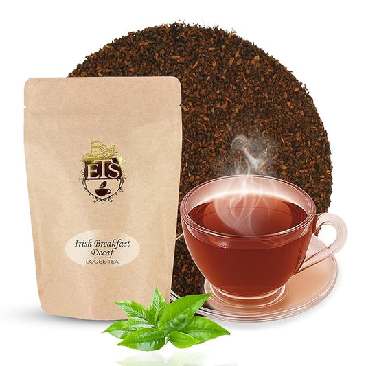 CO2 Decaffeinated Irish Breakfast Tea Pouches - 4oz | Loose Leaf Black Tea | Bold Full-Bodied Flavor | Blend of Assam and Kenyan Teas | Naturally Decaffeinated Using CO2 Process