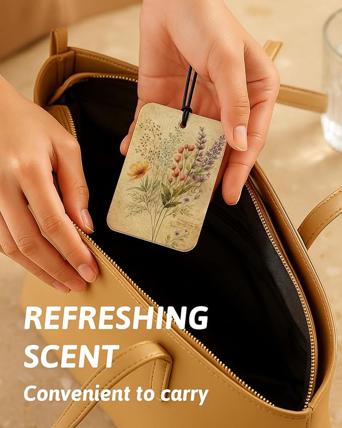 Vintage Floral Car Air Freshener 4 Pcs, Retro Cottagecore Wildflower Hanging Air Freshener for Cars Closet Drawer Books, Flower Car Accessories Mirror Decor for Women