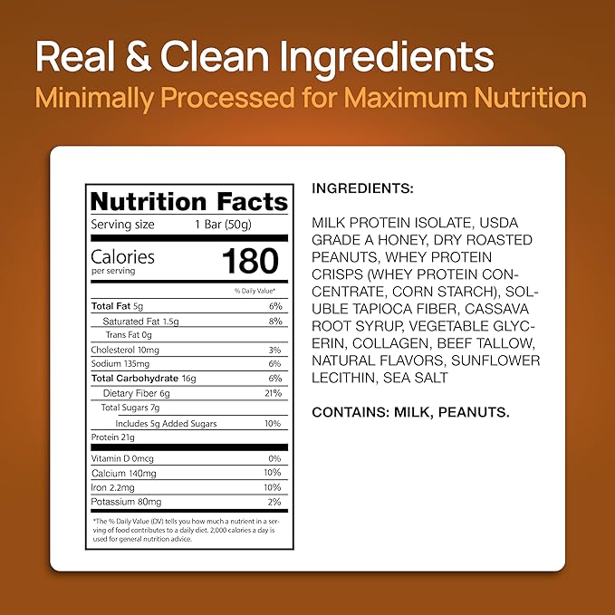 ProGo Protein Bars, Low Sugar, High Protein Snacks (21g) - 95% Pure Isolate for Faster Muscle Growth & Recovery, Low Calorie, Sweetened w/Peanut Butter & Raw Honey (20-Count, Salted Caramel Crunch)