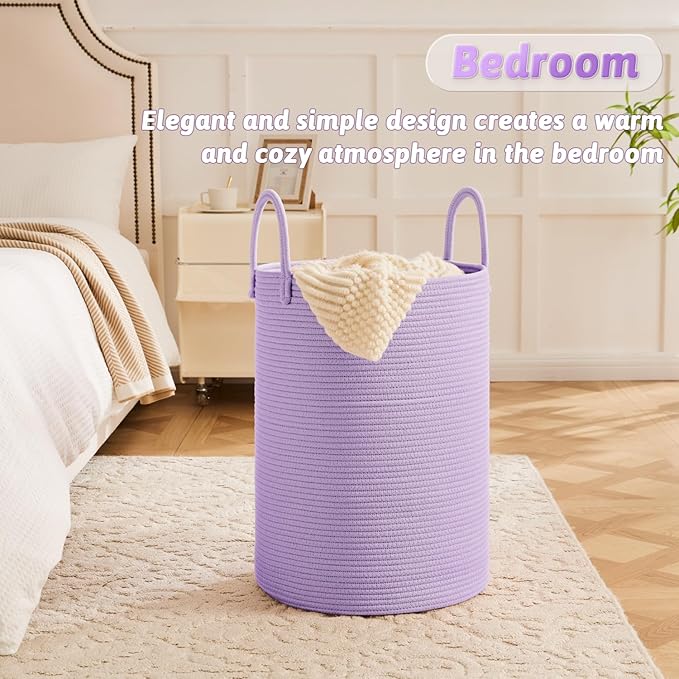 Laundry Basket,Woven Cotton Rope Laundry Hamper,40L for Decorative Storage of Dirty Clothes,Toys and Blankets in Bathroom,Baby Room and Living Room