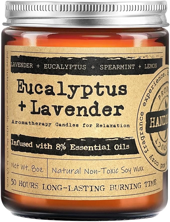 KOTKAS Lavender Eucalyptus Scented Candles - 8oz Natural Scented Soy Candles for Home Non Toxic Aromatherapy Lavender Candles Gifts for Women Bath Relaxing Calming Soothing Relaxation Stress Relief