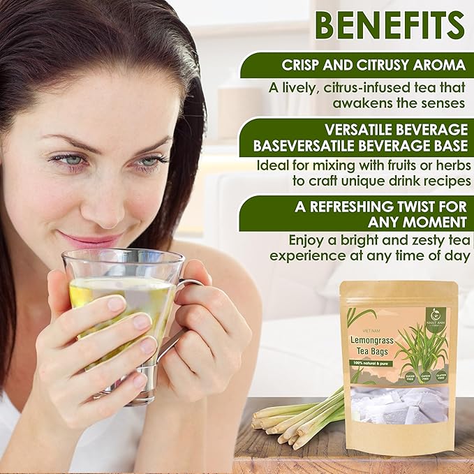 NHAT ANH FARM - Premium Lemongrass Tea Bags, 100 Lemongrass Tea Bags, 100% Natural Dried Lemongrass, Naturally Sweet Herbal Tea, Sugar-Free, Caffeine-Free, No Additives