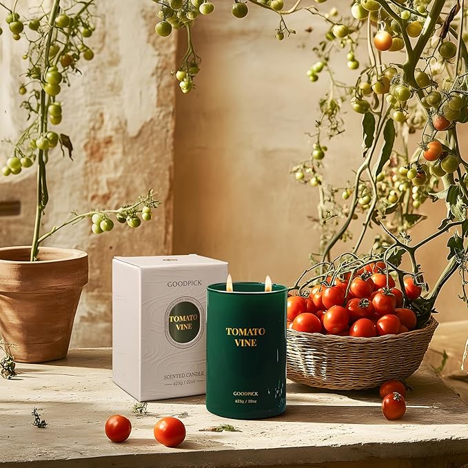 Goodpick Tomato Vine Scented Soy Candle, 22oz 120H Long Burning, Fresh Garden Herbs with Basil & Blackcurrant, Home Aromatherapy Candles