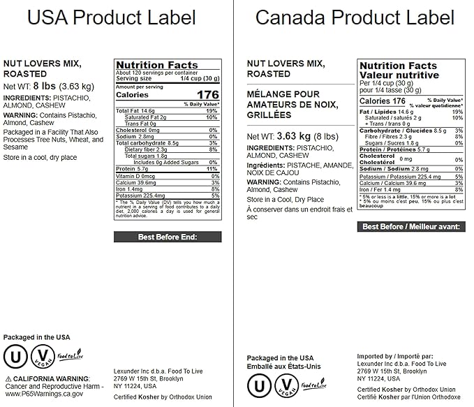 Food to Live Nut Lovers Mix, 8 Pounds – Premium Dry Roasted Pistachios No Shell, Almonds and Cashews Blend. No Salt Added. Trail Snacks for Adults and Kids. Vegan, Kosher, Bulk