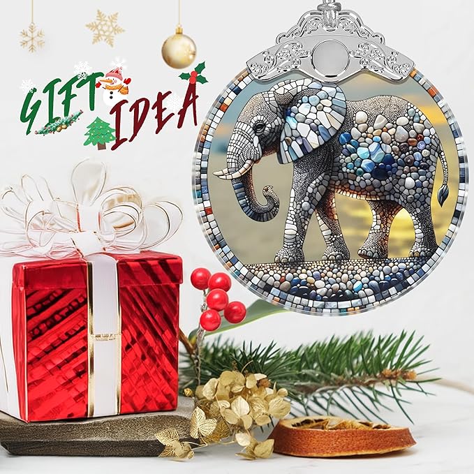 Elephant Stained Glass Orament - Christmas Ornament - Christmas Decorations for Tree - Holiday Present ldeas - Gift Exchange