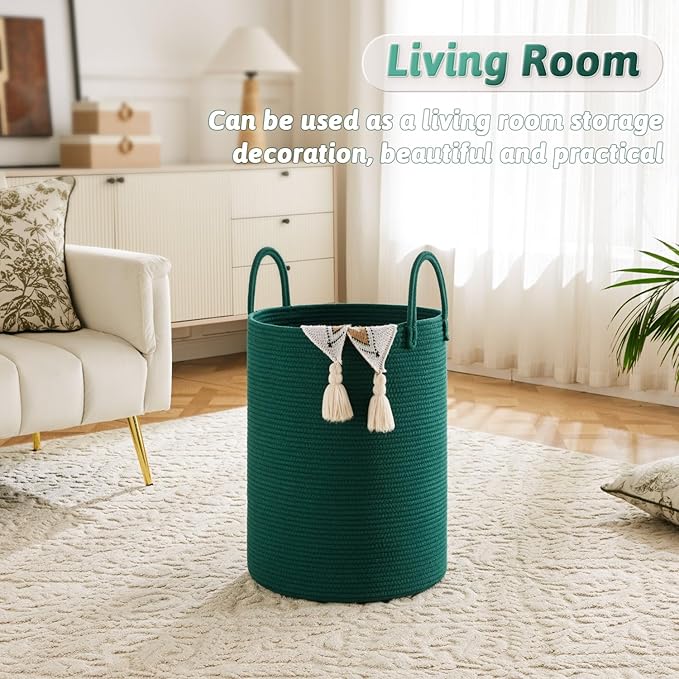 Laundry Basket,Woven Cotton Rope Laundry Hamper,100L for Decorative Storage of Dirty Clothes,Toys and Blankets in Bathroom,Baby Room and Living Room