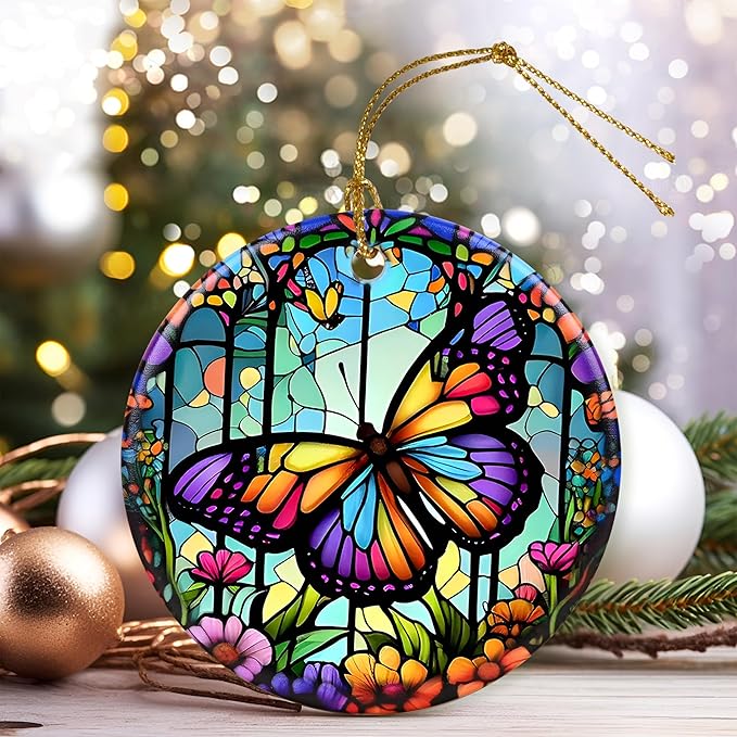 Colorful Ceramic Butterfly Christmas Ornaments - Butterfly Lovers' Gift, Christmas Decor & Tree Ornaments