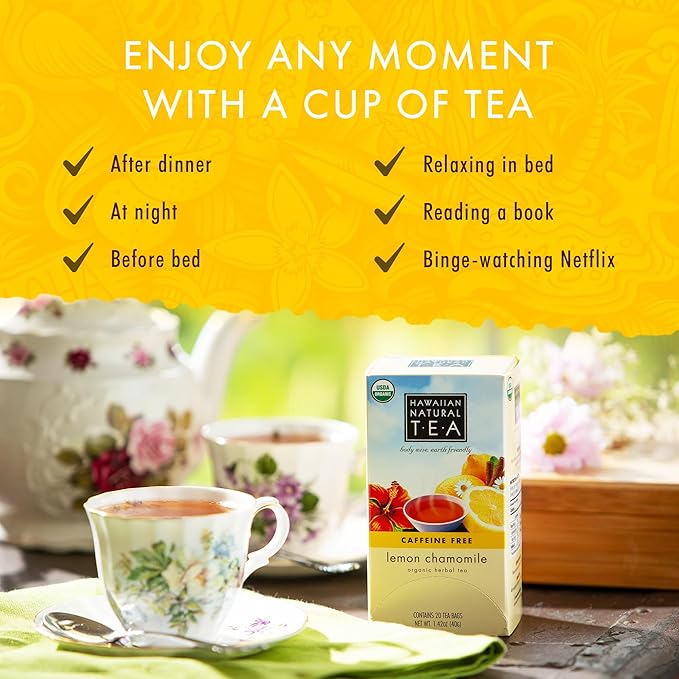 Organic Lemon Chamomile Tea - Caffeine Free Herbal Tea - Supports a Good Night’s Sleep - Calming, Relaxing Tea for Bedtime, Anxiety & Stress - 120 Tea Bags