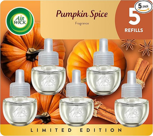 Air Wick Plug in Scented Oil Refill, 5 ct, Pumpkin Spice, Air Freshener, Essential Oils, Fall Scent, Fall Decor
