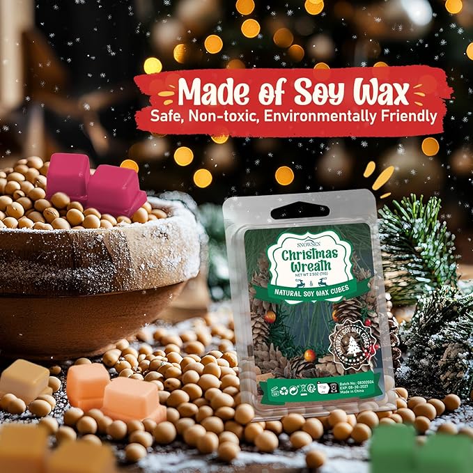 Christmas Wax Melts, 8 Pack Winter Scented Wax Cubes, Soy Wax Cubes Strong Scent, Wax Melts Tarts for Warmer - Apple Cinnamon, Christmas Pudding, Candy Cane and More, Colored Wax Melt Gift Set