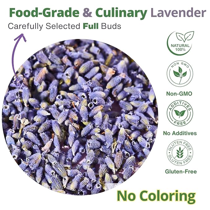 Dried Culinary Lavender – 100% Natural Food Grade Lavender Buds Herbs Tea, 3.53oz (100g), Edible Lavenders Flowers for Drinks, Baking, Cooking, Tea, Bath Soak, DIY Skincare & Crafts