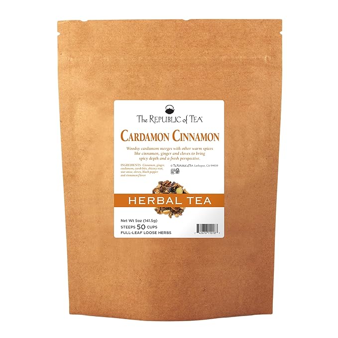 The Republic of Tea Cardamon Cinnamon Full-Leaf Herbal Tea, 5.0 Ounces / 50-60 Cups (Refill Bag)