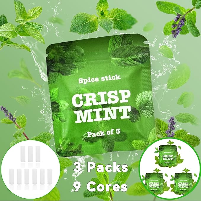 3 Packs of Plant-Based Crisp Mint Flavor Cores | 5.5mm x 30mm | Break Habits Naturally | Fits Standard Necklace Diffusers | 9 Total Cores