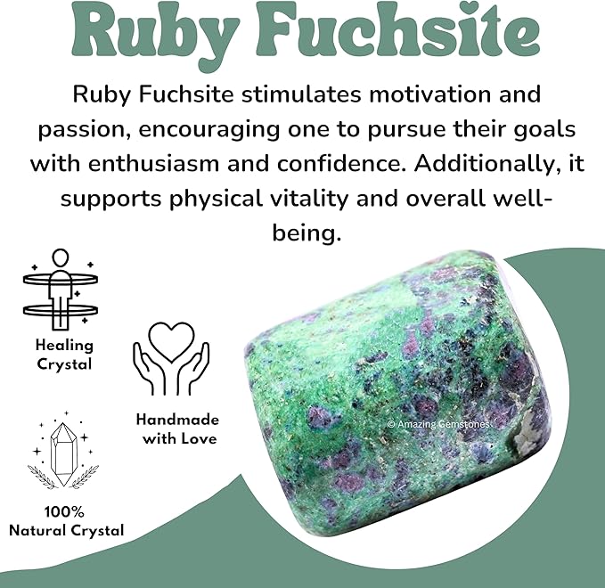 Amazing Gemstone Ruby Fuchsite Crystal Tumbled Stones Polished Rocks, 1 Oz - Natural Gem Stones for Healing - DIY Crystals for Protection
