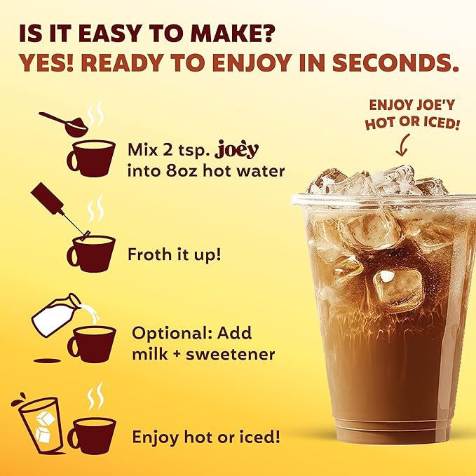 Joe'y Mushroom Coffee Alternative with Cacao and Dandelion Root, Chicory Coffee Substitute with Adaptogenic Superfoods, Vegan Gluten-Free Drink for Focus and Clean Energy without Jitters, 18 Servings