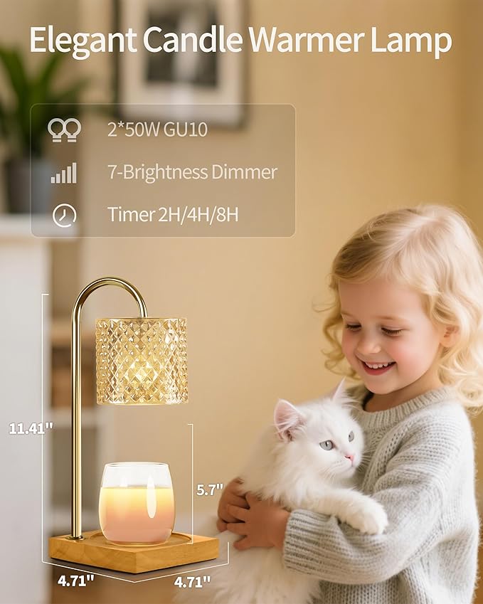 Candle Warmer Lamp with Timer Dimmer, Birthday Gifts for Women Mom, House Warming Gifts, Elegant New Home Decor, Wax Warmer for Jar Candles, Heater Lamp for Scented Wax, Amber Glass