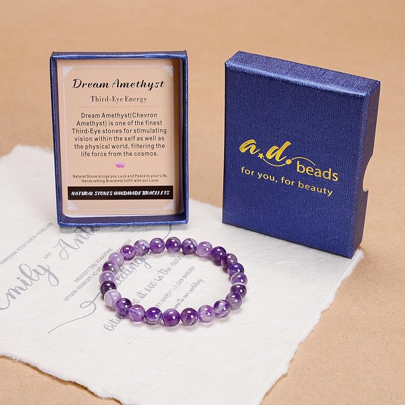AD Beads Handmade Gemstone Stretch Elastic Bracelet Crystal Reiki Nature's Beauty and Spiritual Essence Unisex (6mm, Dream Amethyst (Third-Eye Energy))