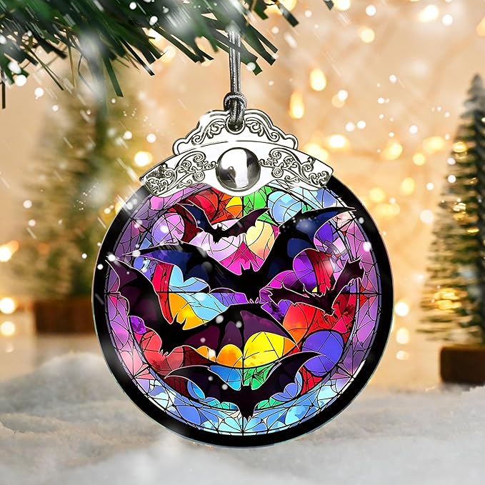 Christmas Ornament, Bat Christmas Decor, Bat Ornaments for Christmas Tree, Stained Glass Ornament, Bat Gifts, Holiday Decorations and Xmas Gifts Ideas