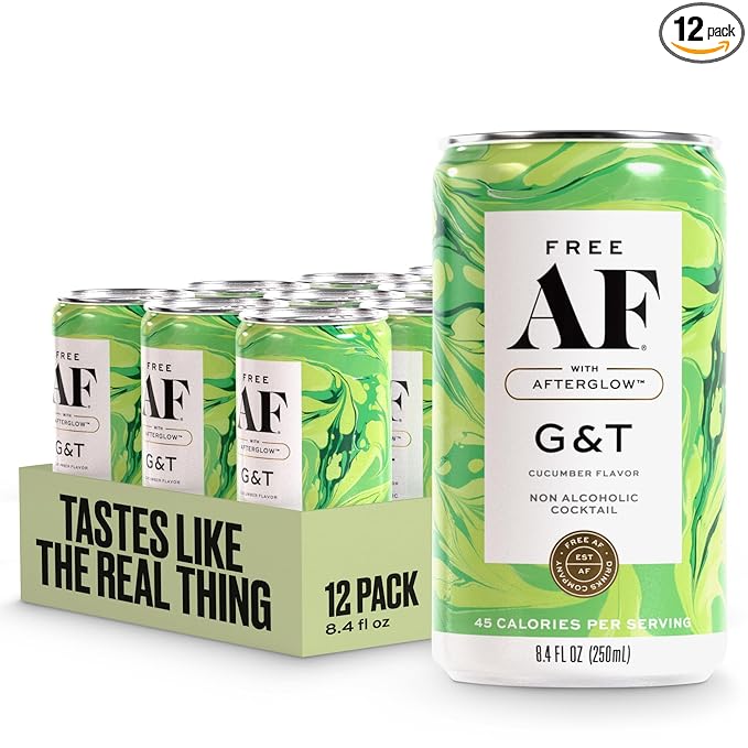 AF Drinks Non-Alcoholic Cucumber G&T | Alcohol Alternative Sparkling Cocktails with AFTERGLOW Botanical Warmth | Gluten-Free, Low-Calorie | 8.4 oz Cans (12-Pack)