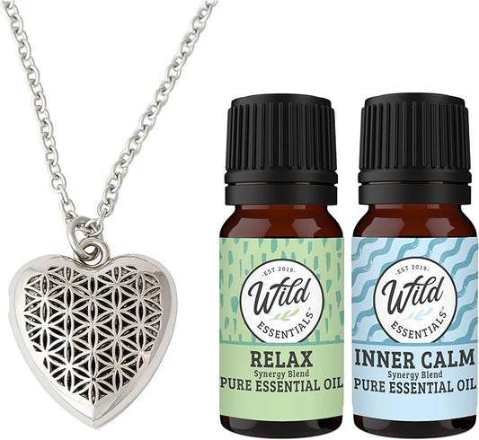 mEssentials Heart Aromatherapy Essential Oil & Diffuser Necklace Gift Set Stainless Steel Gift Set