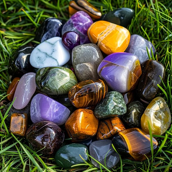 Polished Stone Set, Limited Edition, 1.8 lbs, 0.8 Inches, 25 Types of Extra Large Tumbled Gemstones and Crystals in Bulk for Healing, Reiki, Meditation, and Witchcraft