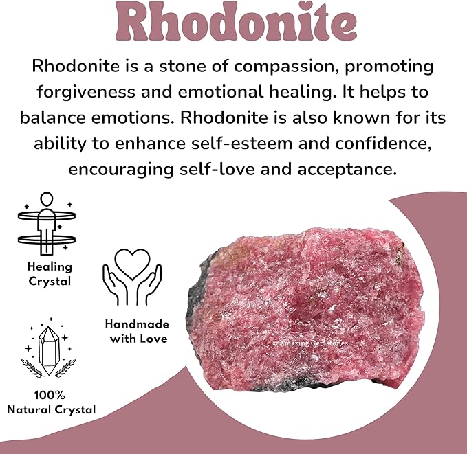Amazing Gemstone 2 Pieces Rhodonite Raw Crystals and Healing Stones, Natural Rocks for Tumbling and DIY Raw Stones and Crystals