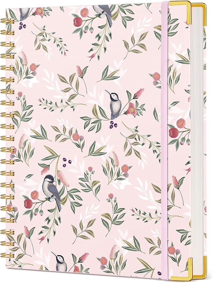 Cute Spiral Notebook Journal for Women, 200 Pages Lined Notebooks 8.5” x 11”, A4 Large Hardcover Spiral Journals with 100 GSM Thick Paper, College Ruled Notebook for Writing Work School, Woodland Floral
